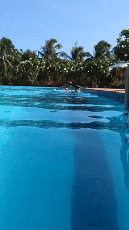Morning swimmer enjoys pool in Phu Thuy Ward, Vietnam