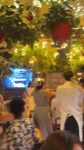 Cozy plant-filled restaurant with fairy lights in Rimini