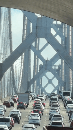 Bay Bridge gridlock, shot from the road at midnight