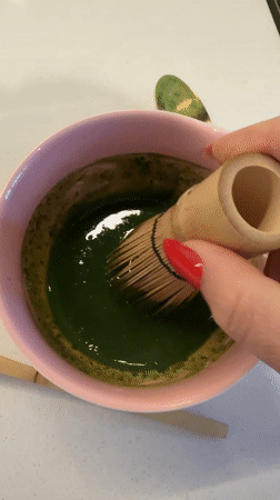 Homemade iced matcha latte prep in Dubai