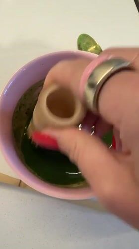 Homemade iced matcha latte prep in Dubai