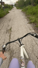 Cyclist encounters stork nest on rural Bulgarian road