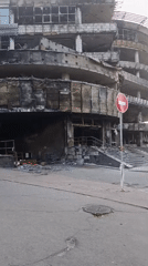 Heavily damaged multi-story building in Kyiv, August 2026