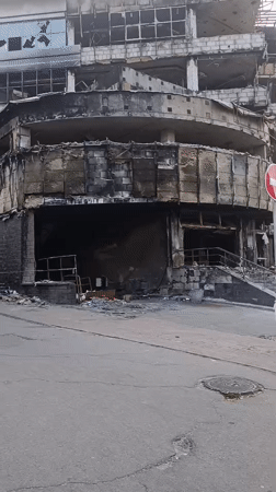 Heavily damaged multi-story building in Kyiv, August 2026