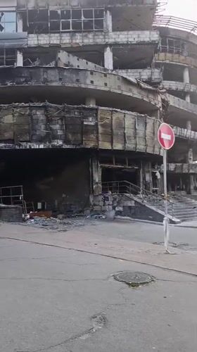 Heavily damaged multi-story building in Kyiv, August 2026