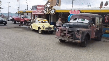 Seligman's Route 66 strip does its Cars theme proud