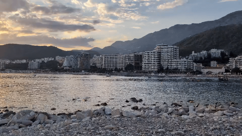 Summer evening along the Montenegrin Riviera at golden hour