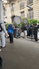 Film crew sets up for street shoot in Paris
