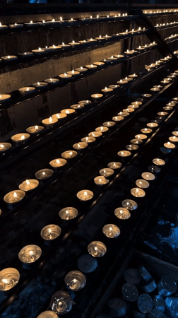Woman lights prayer candle in Vienna cathedral