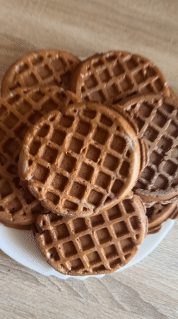 Waffles and peaches on a quiet morning in Louny