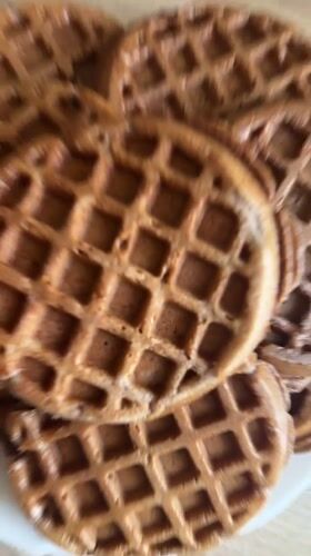 Waffles and peaches on a quiet morning in Louny