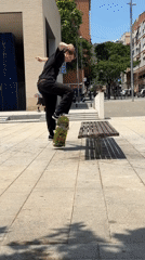 Skateboarding session with bench tricks in Viladecans plaza
