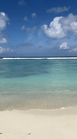 Beach day in the Maldives with seaplanes overhead