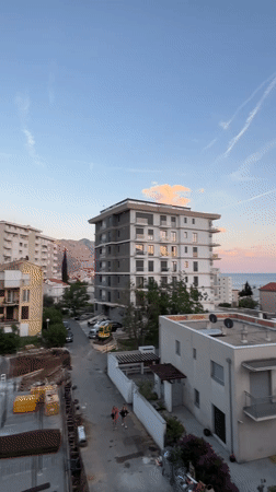 Evening cityscape captured from high vantage point in Montenegro