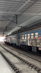 Graffiti-covered blue train observed in Belgrade subway system