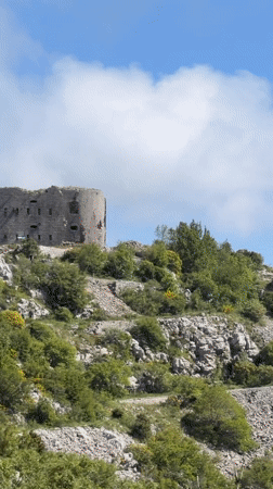 Stone fortress filmed on hilltop near Brajici, Montenegro