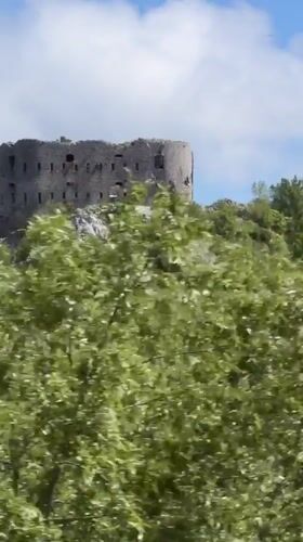 Stone fortress filmed on hilltop near Brajici, Montenegro