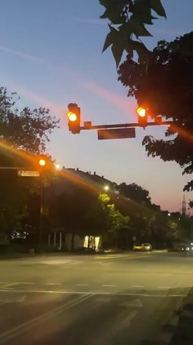 Empty intersection captured at dusk in Kazanlak, Bulgaria