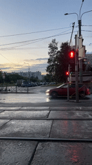Dusk settles over a street in Ladozhskoe Ozero, Russia