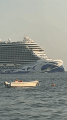 Cruise ship day at Bar's pebble beach, Adriatic coast