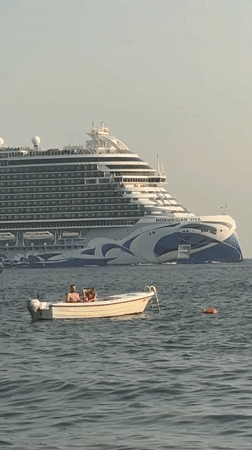 Cruise ship day at Bar's pebble beach, Adriatic coast