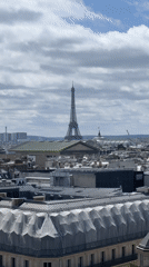 Tourists capture Paris skyline views near opera house