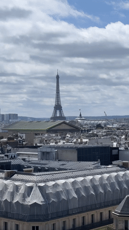 Tourists capture Paris skyline views near opera house