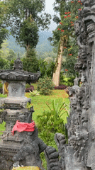 Temple visitors document Balinese architecture and animal interactions