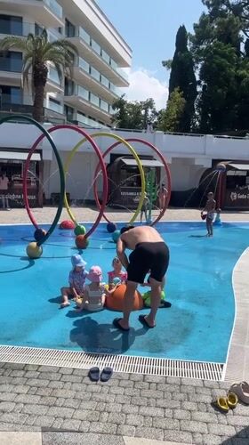 Splash pad in full swing on a summer morning in Sochi