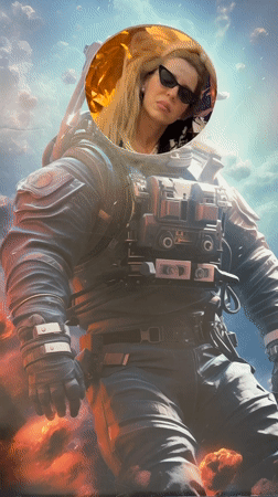 Digital composite places a selfie face inside an astronaut helmet visor.