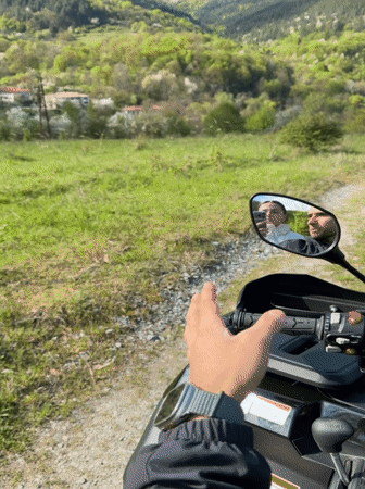 Motorcyclist documents scenic countryside journey near Gabrovo, Bulgaria