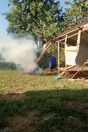 Rural Kenyan family conducts daily household chores and meal preparation