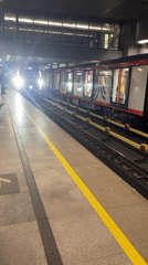 Moscow Metro train arrives at Khimki station early morning