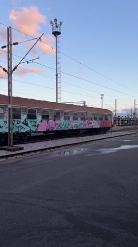 Evening scenes documented across Podgorica: trains, sunset, walkways