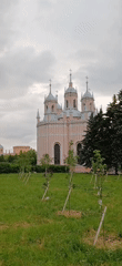 Pink Gothic church views in Saint Petersburg