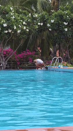 Person jumps into swimming pool in Vietnam
