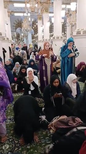 Nighttime crowds gather at Prophet's Mosque in Medina