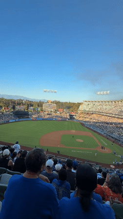 Dodger Stadium game day, shot from behind home plate