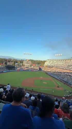 Dodger Stadium game day, shot from behind home plate