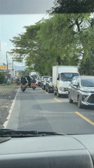 Traffic jam clogs road in Buleleng, Indonesia