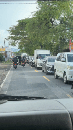 Traffic jam clogs road in Buleleng, Indonesia