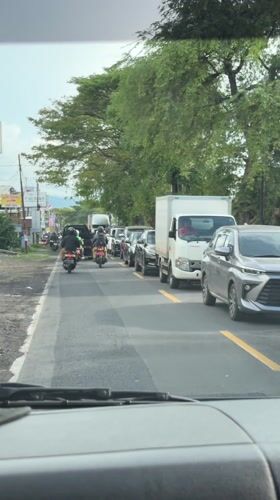 Traffic jam clogs road in Buleleng, Indonesia