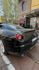 Black Ferrari spotted on Milan cobblestone streets Saturday morning