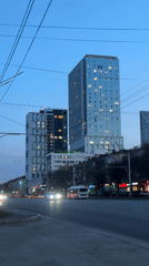 Evening traffic flows through central Ufa street