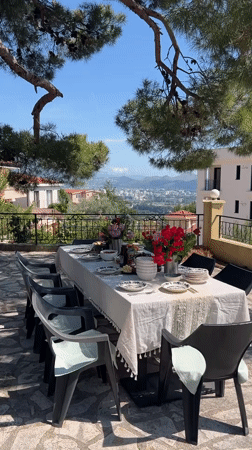 Outdoor dining setup captured in Šušanj, Montenegro