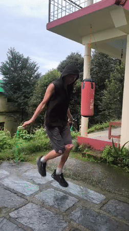Outdoor boxing training in a rural Haini setting
