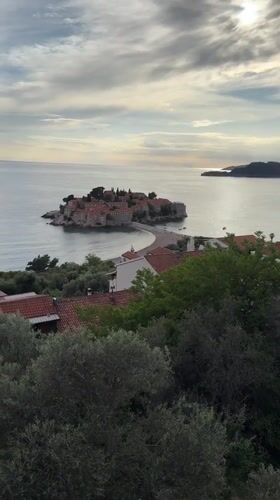Tourist captures scenic views of Sveti Stefan island resort