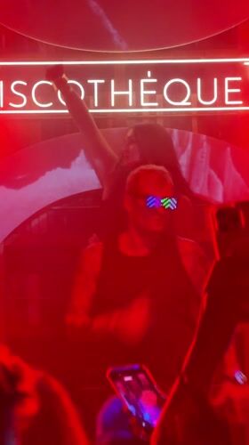 DJ in LED glasses performs at Moscow nightclub