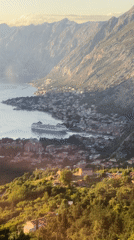 Golden hour views captured over Bay of Kotor from Montenegro mountains