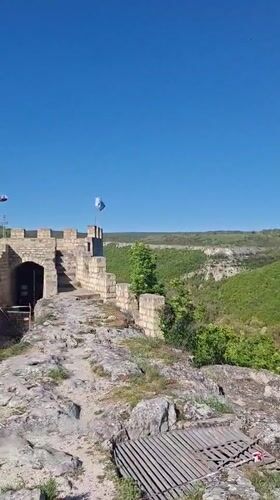 Tourist explores ancient stone fortress in Provadia, Bulgaria